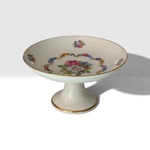 Kuba Bavaria Footed Compote 7.25" - Dresden Flowers Garland Gold Trim Candy Dish